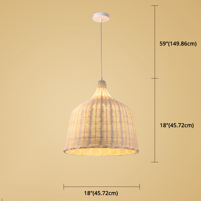 Hand-weaving Bamboo Bell Shape Hanging Light Asian Rattan Shade Single Light Pendant Lamp with 59" Hanging Wire Clearhalo 'Ceiling Lights' 'Pendant Lights' 'Pendants' Lighting' 2612024