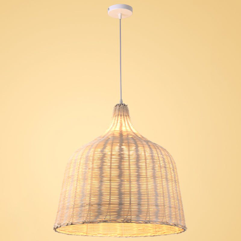 Hand-weaving Bamboo Bell Shape Hanging Light Asian Rattan Shade Single Light Pendant Lamp with 59" Hanging Wire Wood 23.5" Clearhalo 'Ceiling Lights' 'Pendant Lights' 'Pendants' Lighting' 2612025