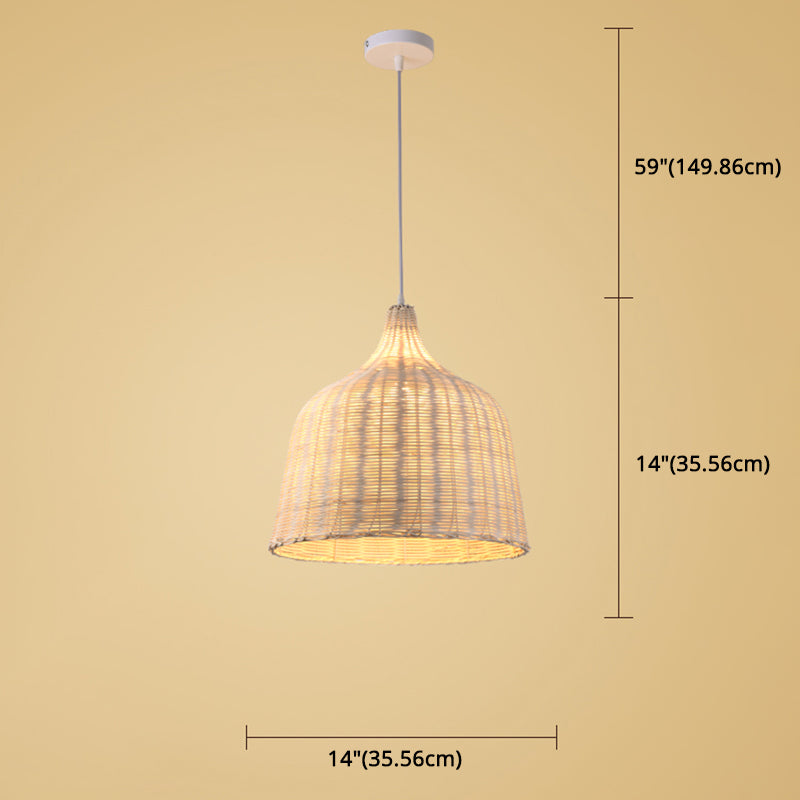 Hand-weaving Bamboo Bell Shape Hanging Light Asian Rattan Shade Single Light Pendant Lamp with 59" Hanging Wire Clearhalo 'Ceiling Lights' 'Pendant Lights' 'Pendants' Lighting' 2612026