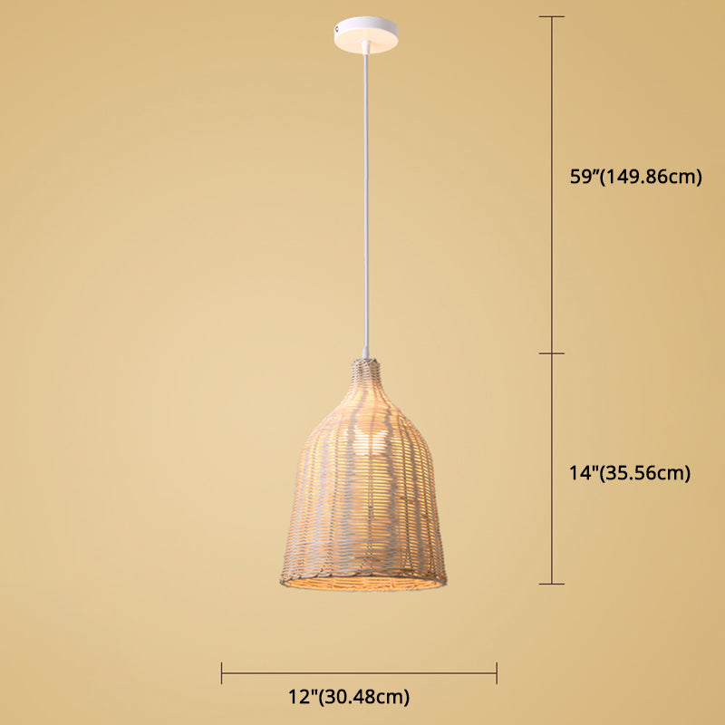 Hand-weaving Bamboo Bell Shape Hanging Light Asian Rattan Shade Single Light Pendant Lamp with 59" Hanging Wire Clearhalo 'Ceiling Lights' 'Pendant Lights' 'Pendants' Lighting' 2612027