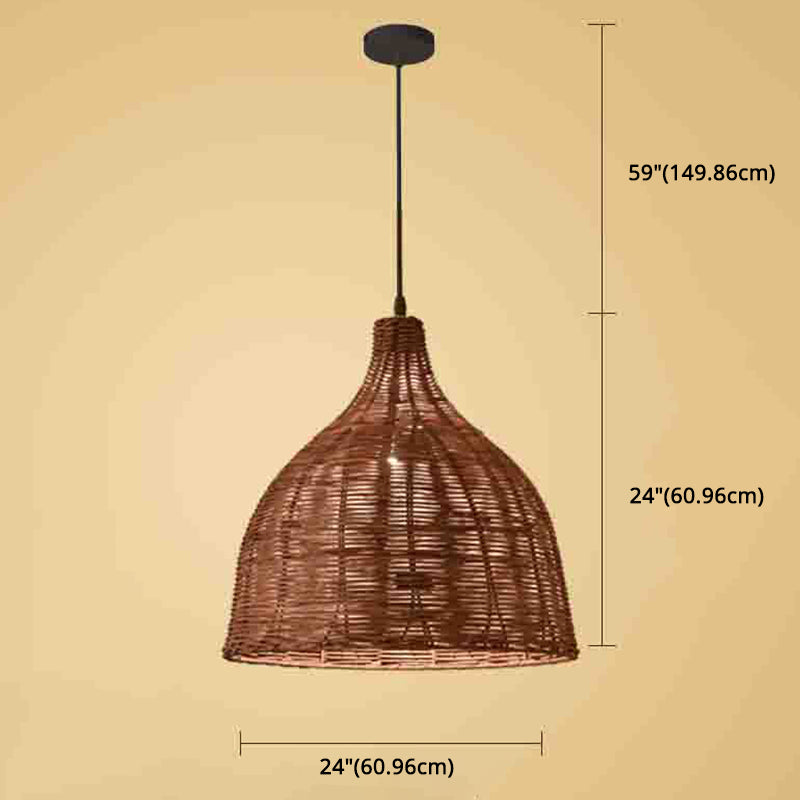 Hand-weaving Bamboo Bell Shape Hanging Light Asian Rattan Shade Single Light Pendant Lamp with 59" Hanging Wire Clearhalo 'Ceiling Lights' 'Pendant Lights' 'Pendants' Lighting' 2612028