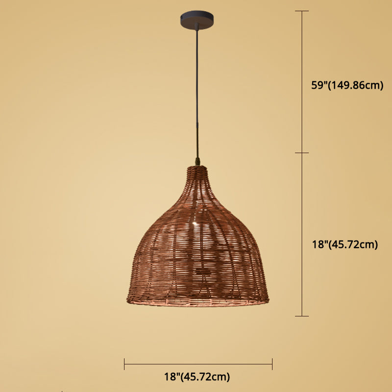 Hand-weaving Bamboo Bell Shape Hanging Light Asian Rattan Shade Single Light Pendant Lamp with 59" Hanging Wire Clearhalo 'Ceiling Lights' 'Pendant Lights' 'Pendants' Lighting' 2612029