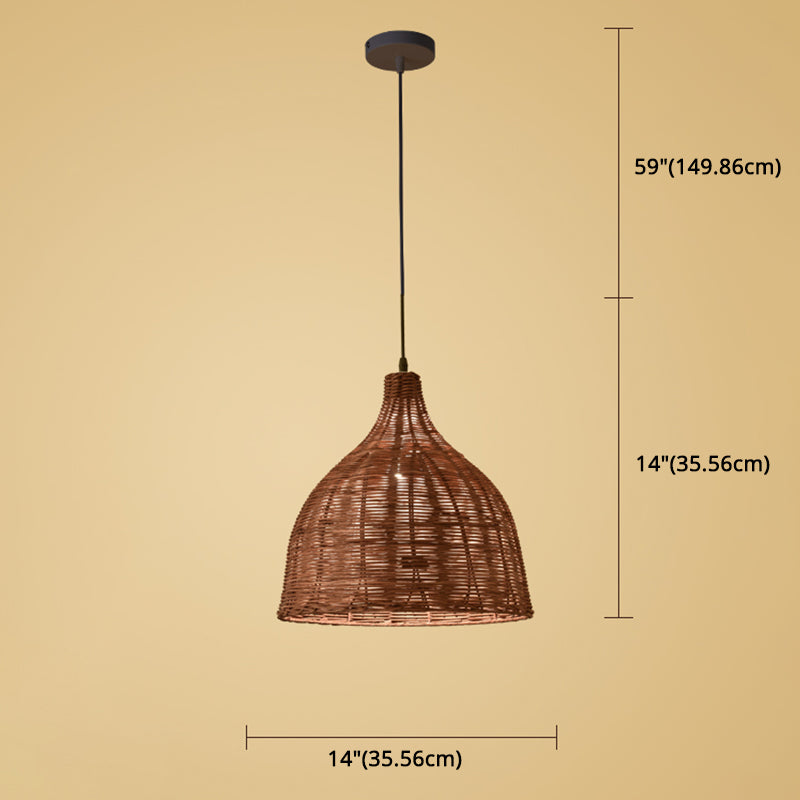 Hand-weaving Bamboo Bell Shape Hanging Light Asian Rattan Shade Single Light Pendant Lamp with 59" Hanging Wire Clearhalo 'Ceiling Lights' 'Pendant Lights' 'Pendants' Lighting' 2612030