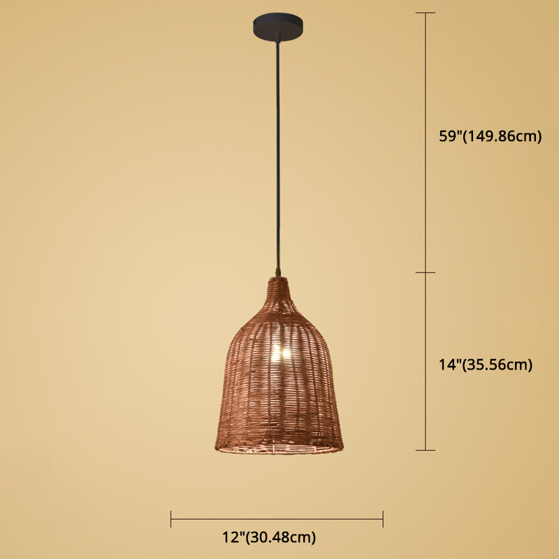 Hand-weaving Bamboo Bell Shape Hanging Light Asian Rattan Shade Single Light Pendant Lamp with 59" Hanging Wire Clearhalo 'Ceiling Lights' 'Pendant Lights' 'Pendants' Lighting' 2612031