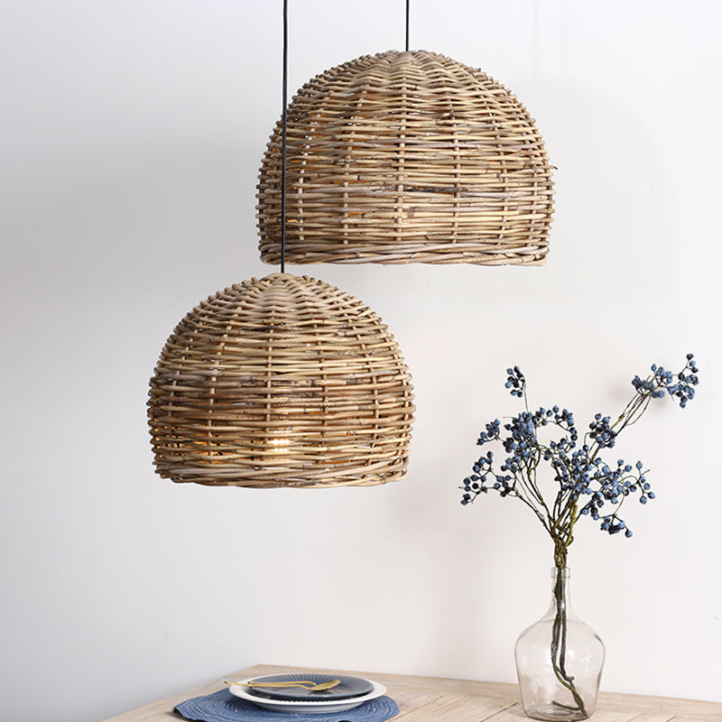 Rattan Bird Nest Shade Hanging Light Retro Hand-weaving Coffee Shop Lighting Fixture Clearhalo 'Ceiling Lights' 'Pendant Lights' 'Pendants' Lighting' 2612035