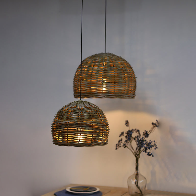 Rattan Bird Nest Shade Hanging Light Retro Hand-weaving Coffee Shop Lighting Fixture Clearhalo 'Ceiling Lights' 'Pendant Lights' 'Pendants' Lighting' 2612040