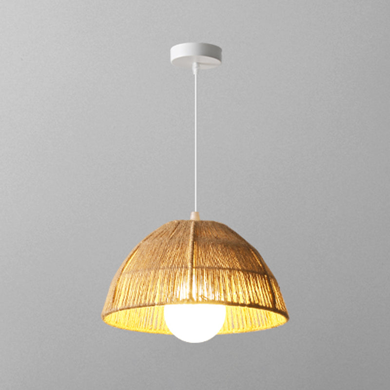 Single Light Dome Suspended Light Asian Style Rattan Decorative Lighting Fixture in Wood Clearhalo 'Ceiling Lights' 'Pendant Lights' 'Pendants' Lighting' 2612046