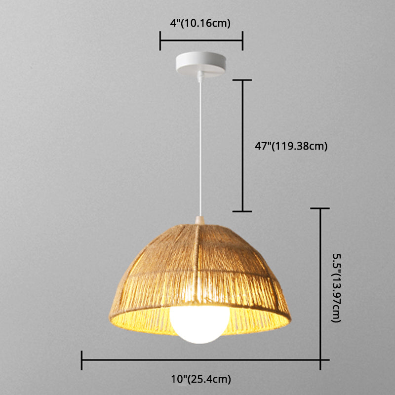 Single Light Dome Suspended Light Asian Style Rattan Decorative Lighting Fixture in Wood Clearhalo 'Ceiling Lights' 'Pendant Lights' 'Pendants' Lighting' 2612052