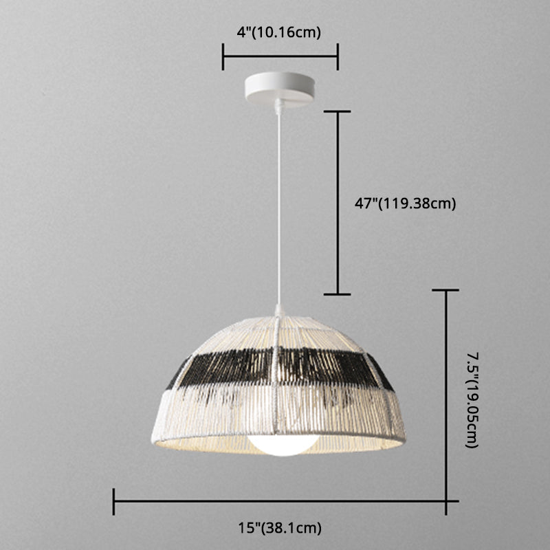 Single Light Dome Suspended Light Asian Style Rattan Decorative Lighting Fixture in Wood Clearhalo 'Ceiling Lights' 'Pendant Lights' 'Pendants' Lighting' 2612053