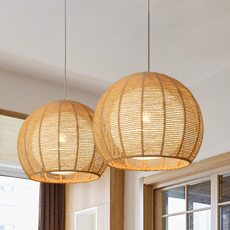 Double Rattan Shade Pendant Lamp Japanese Simplicity Single Light Hanging Ceiling Light in Beige/Coffee Clearhalo 'Ceiling Lights' 'Pendant Lights' 'Pendants' Lighting' 2612060