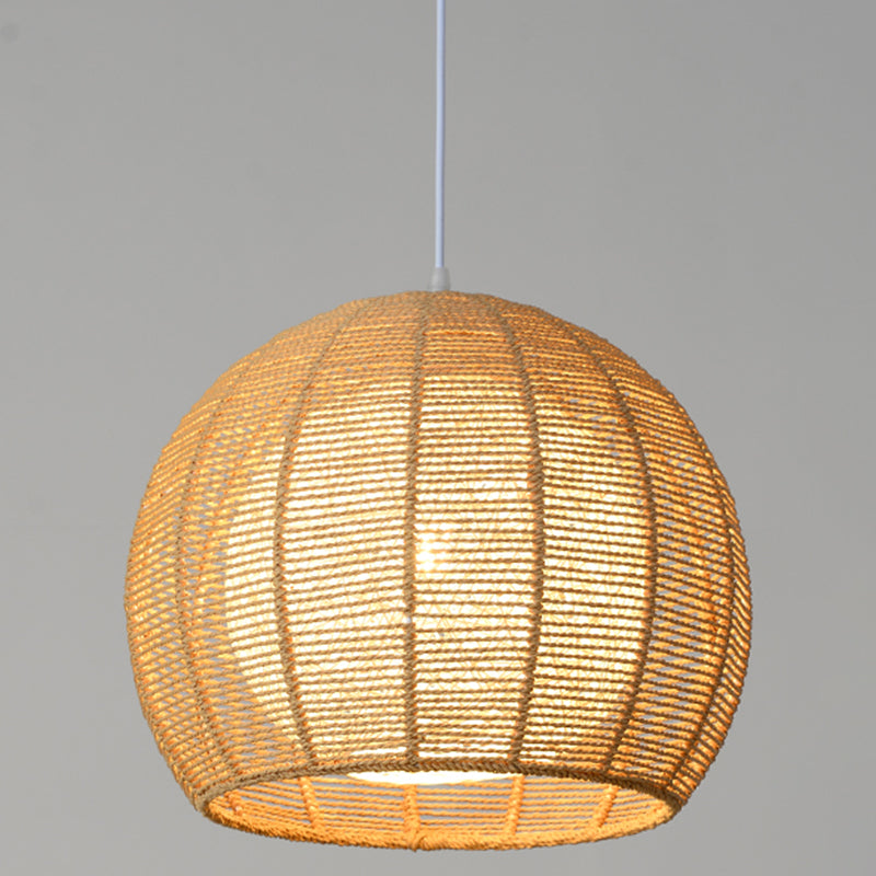 Double Rattan Shade Pendant Lamp Japanese Simplicity Single Light Hanging Ceiling Light in Beige/Coffee Clearhalo 'Ceiling Lights' 'Pendant Lights' 'Pendants' Lighting' 2612061