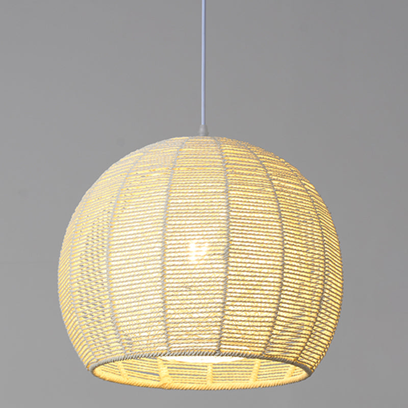 Double Rattan Shade Pendant Lamp Japanese Simplicity Single Light Hanging Ceiling Light in Beige/Coffee Clearhalo 'Ceiling Lights' 'Pendant Lights' 'Pendants' Lighting' 2612062