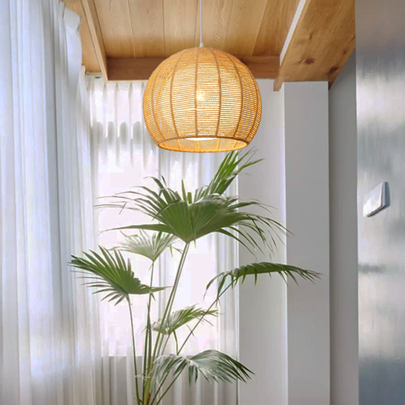 Double Rattan Shade Pendant Lamp Japanese Simplicity Single Light Hanging Ceiling Light in Beige/Coffee Clearhalo 'Ceiling Lights' 'Pendant Lights' 'Pendants' Lighting' 2612065