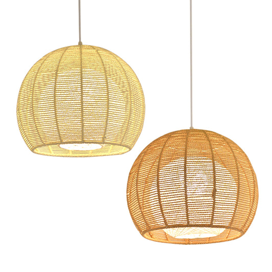 Double Rattan Shade Pendant Lamp Japanese Simplicity Single Light Hanging Ceiling Light in Beige/Coffee Clearhalo 'Ceiling Lights' 'Pendant Lights' 'Pendants' Lighting' 2612066