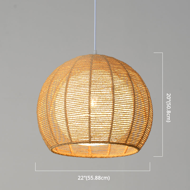 Double Rattan Shade Pendant Lamp Japanese Simplicity Single Light Hanging Ceiling Light in Beige/Coffee Clearhalo 'Ceiling Lights' 'Pendant Lights' 'Pendants' Lighting' 2612067