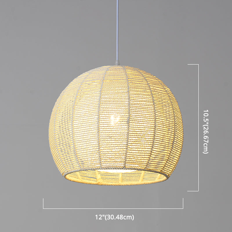 Double Rattan Shade Pendant Lamp Japanese Simplicity Single Light Hanging Ceiling Light in Beige/Coffee Clearhalo 'Ceiling Lights' 'Pendant Lights' 'Pendants' Lighting' 2612068