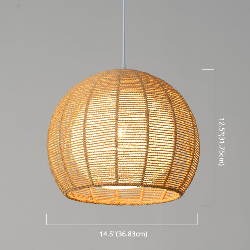 Double Rattan Shade Pendant Lamp Japanese Simplicity Single Light Hanging Ceiling Light in Beige/Coffee Clearhalo 'Ceiling Lights' 'Pendant Lights' 'Pendants' Lighting' 2612070