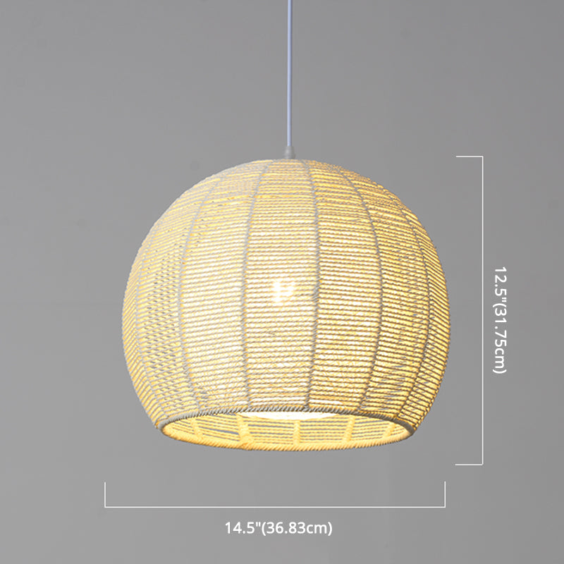 Double Rattan Shade Pendant Lamp Japanese Simplicity Single Light Hanging Ceiling Light in Beige/Coffee Clearhalo 'Ceiling Lights' 'Pendant Lights' 'Pendants' Lighting' 2612073