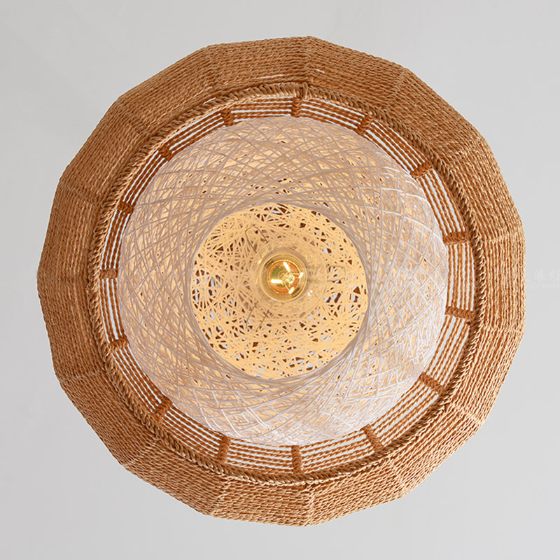 Double Rattan Shade Pendant Lamp Japanese Simplicity Single Light Hanging Ceiling Light in Beige/Coffee Clearhalo 'Ceiling Lights' 'Pendant Lights' 'Pendants' Lighting' 2612075