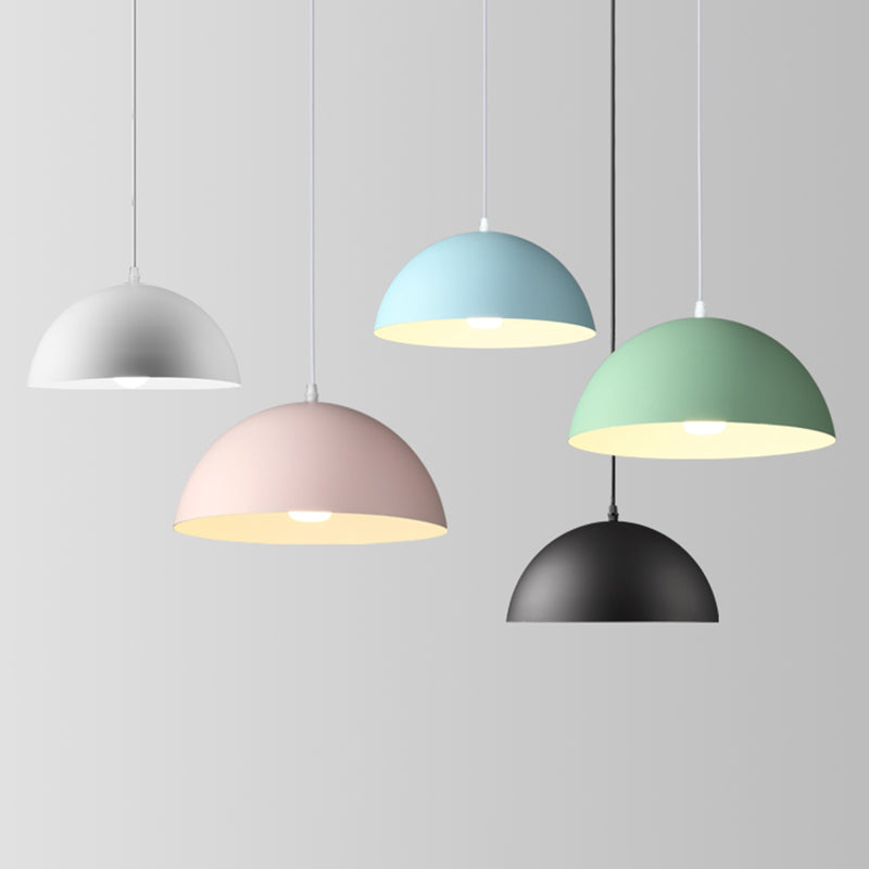 8 Color Optional Half Globe Pendant Lamp Macaron Simple Colorful Metal Hanging Light for Kitchen Dining Room Clearhalo 'Ceiling Lights' 'Pendant Lights' 'Pendants' Lighting' 2612078