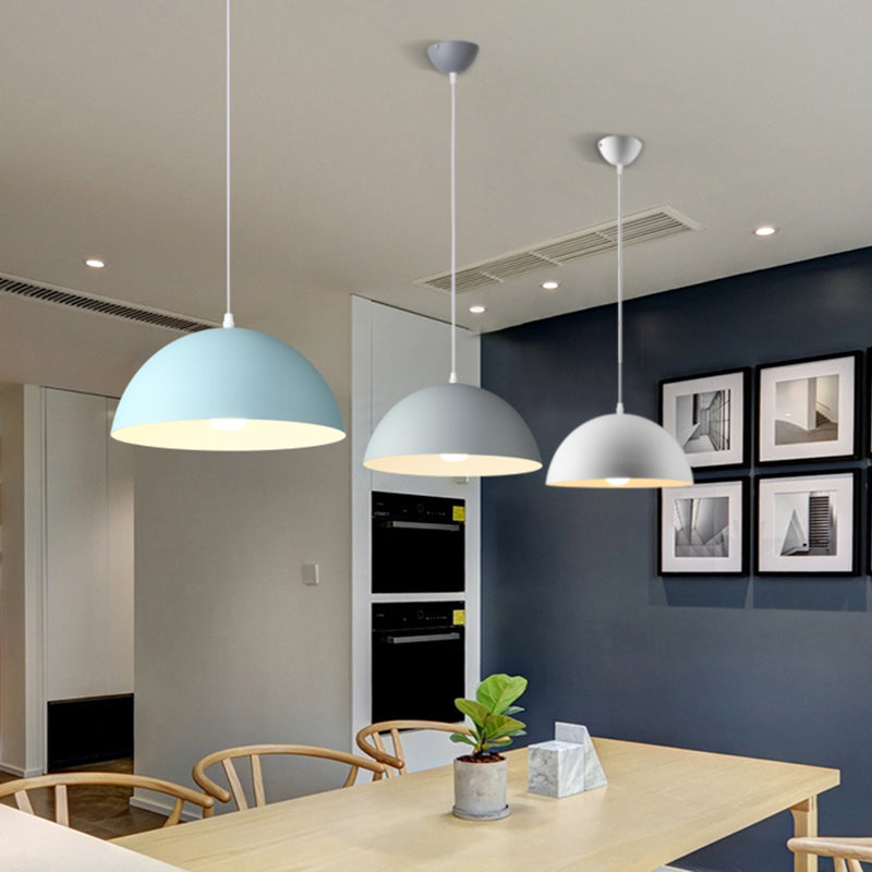 8 Color Optional Half Globe Pendant Lamp Macaron Simple Colorful Metal Hanging Light for Kitchen Dining Room Clearhalo 'Ceiling Lights' 'Pendant Lights' 'Pendants' Lighting' 2612086