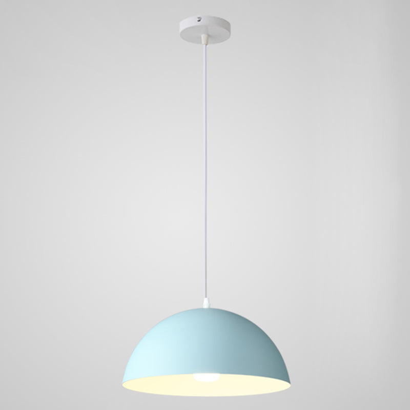 8 Color Optional Half Globe Pendant Lamp Macaron Simple Colorful Metal Hanging Light for Kitchen Dining Room Clearhalo 'Ceiling Lights' 'Pendant Lights' 'Pendants' Lighting' 2612089