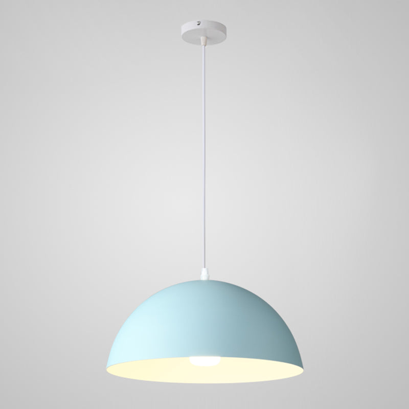 8 Color Optional Half Globe Pendant Lamp Macaron Simple Colorful Metal Hanging Light for Kitchen Dining Room Clearhalo 'Ceiling Lights' 'Pendant Lights' 'Pendants' Lighting' 2612094