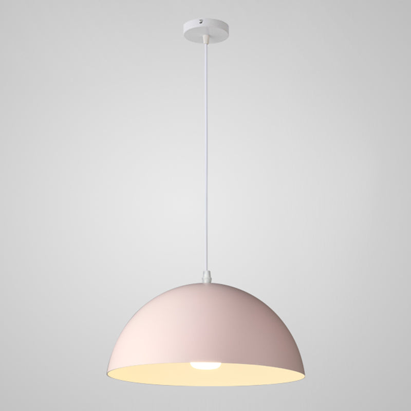 8 Color Optional Half Globe Pendant Lamp Macaron Simple Colorful Metal Hanging Light for Kitchen Dining Room Clearhalo 'Ceiling Lights' 'Pendant Lights' 'Pendants' Lighting' 2612117