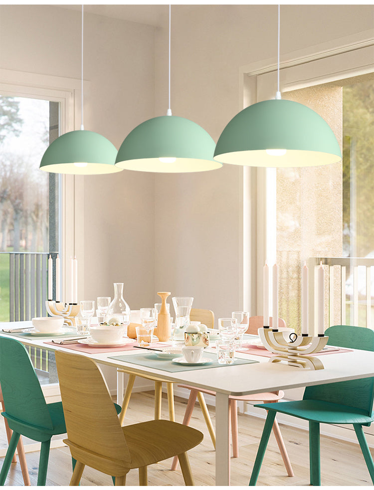 8 Color Optional Half Globe Pendant Lamp Macaron Simple Colorful Metal Hanging Light for Kitchen Dining Room Clearhalo 'Ceiling Lights' 'Pendant Lights' 'Pendants' Lighting' 2612133