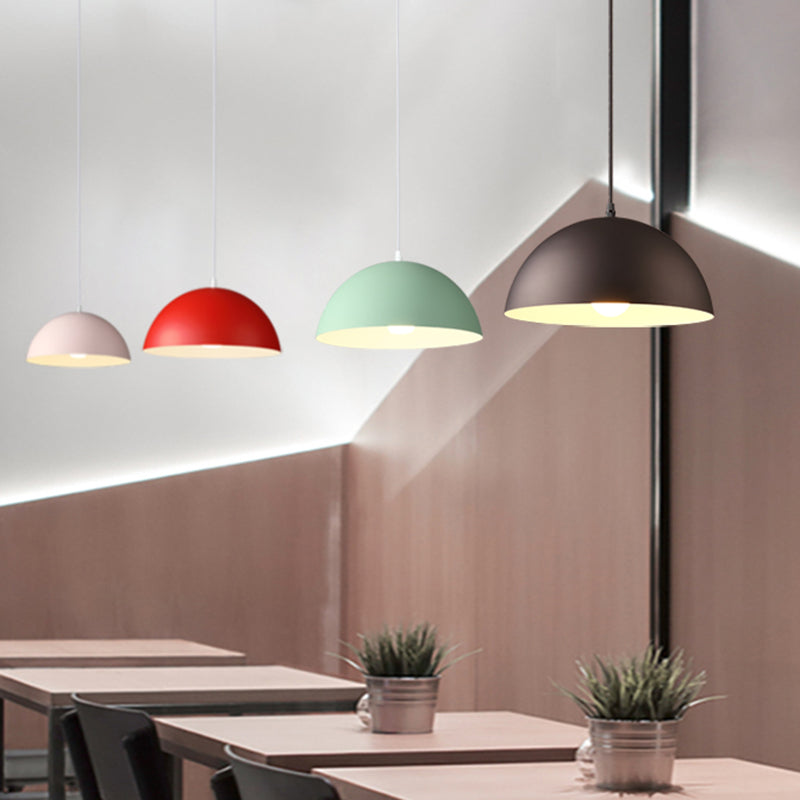 8 Color Optional Half Globe Pendant Lamp Macaron Simple Colorful Metal Hanging Light for Kitchen Dining Room Clearhalo 'Ceiling Lights' 'Pendant Lights' 'Pendants' Lighting' 2612135