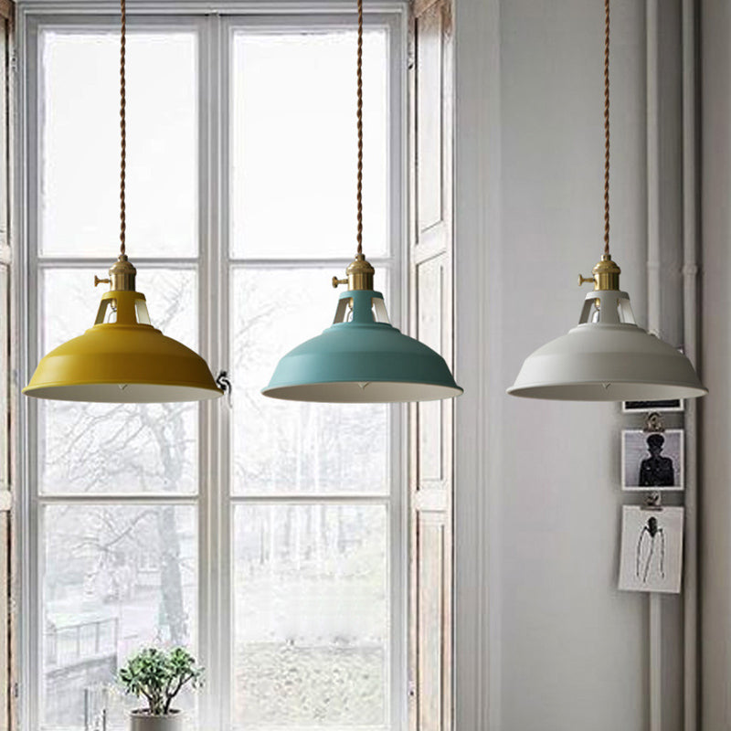 Kitchen Barn Metal Shade Pendant Lamp 1 Light Nordic Style Macaron Colored Hanging Lamp Clearhalo 'Ceiling Lights' 'Pendant Lights' 'Pendants' Lighting' 2612156