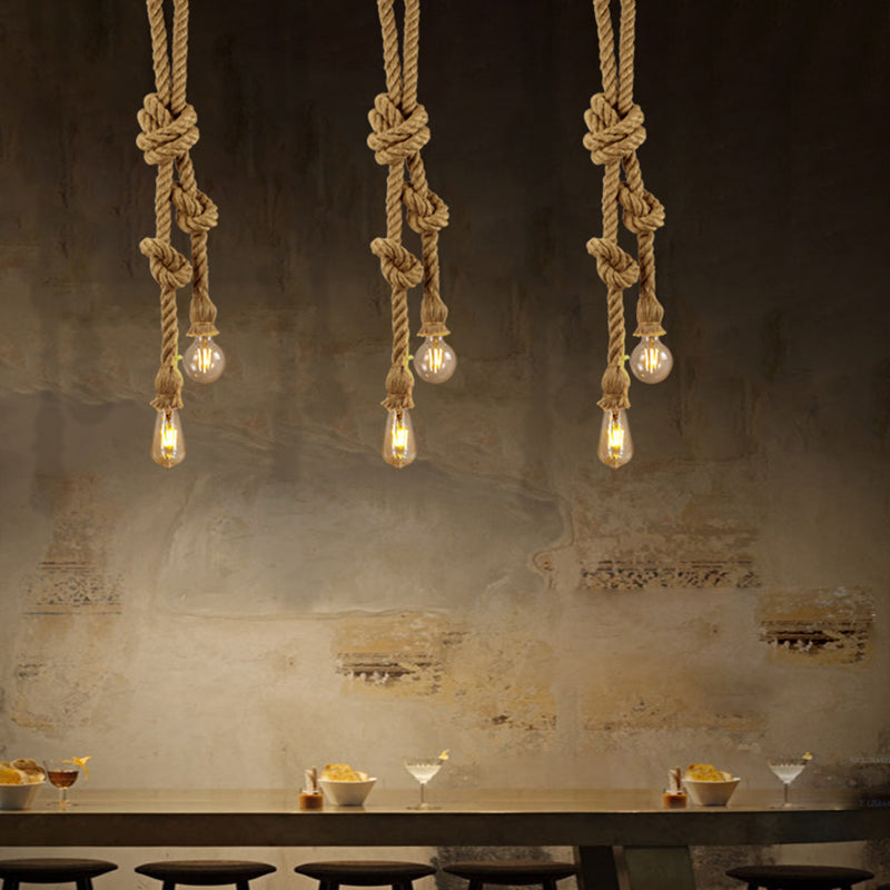 Natural Hemp Rope Hanging Light Retro Industrial Bare Bulb Single Light Ceiling Pendant for Bar Coffee Shop Clearhalo 'Ceiling Lights' 'Pendant Lights' 'Pendants' Lighting' 2612157