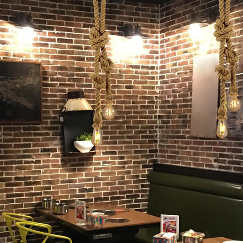 Natural Hemp Rope Hanging Light Retro Industrial Bare Bulb Single Light Ceiling Pendant for Bar Coffee Shop Clearhalo 'Ceiling Lights' 'Pendant Lights' 'Pendants' Lighting' 2612161