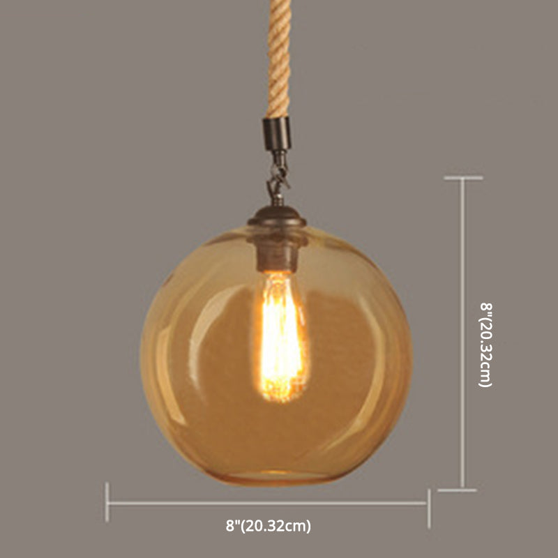 Amber Glass Globe Shade Pendant Light Vintage Industrial Mini Hanging Lamp with 39 Inch Adjustable Hanging Hemp Rope Clearhalo 'Ceiling Lights' 'Pendant Lights' 'Pendants' Lighting' options 2612179