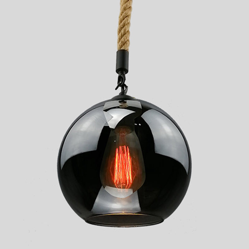 Rustic Globe Glass Shade Hanging Light Vintage Industrial Hemp Rope Pendant Light for Foyer Kitchen Restaurant Clearhalo 'Ceiling Lights' 'Pendant Lights' 'Pendants' Lighting' options 2612183