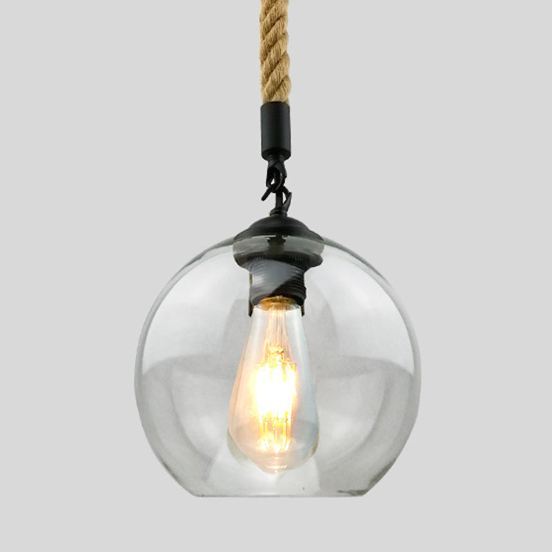 Rustic Globe Glass Shade Hanging Light Vintage Industrial Hemp Rope Pendant Light for Foyer Kitchen Restaurant Clearhalo 'Ceiling Lights' 'Pendant Lights' 'Pendants' Lighting' options 2612186