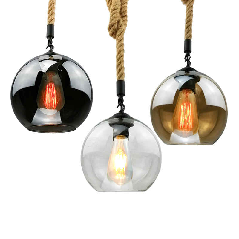 Rustic Globe Glass Shade Hanging Light Vintage Industrial Hemp Rope Pendant Light for Foyer Kitchen Restaurant Clearhalo 'Ceiling Lights' 'Pendant Lights' 'Pendants' Lighting' options 2612189