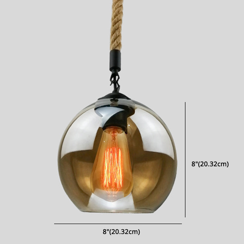 Rustic Globe Glass Shade Hanging Light Vintage Industrial Hemp Rope Pendant Light for Foyer Kitchen Restaurant Clearhalo 'Ceiling Lights' 'Pendant Lights' 'Pendants' Lighting' options 2612190