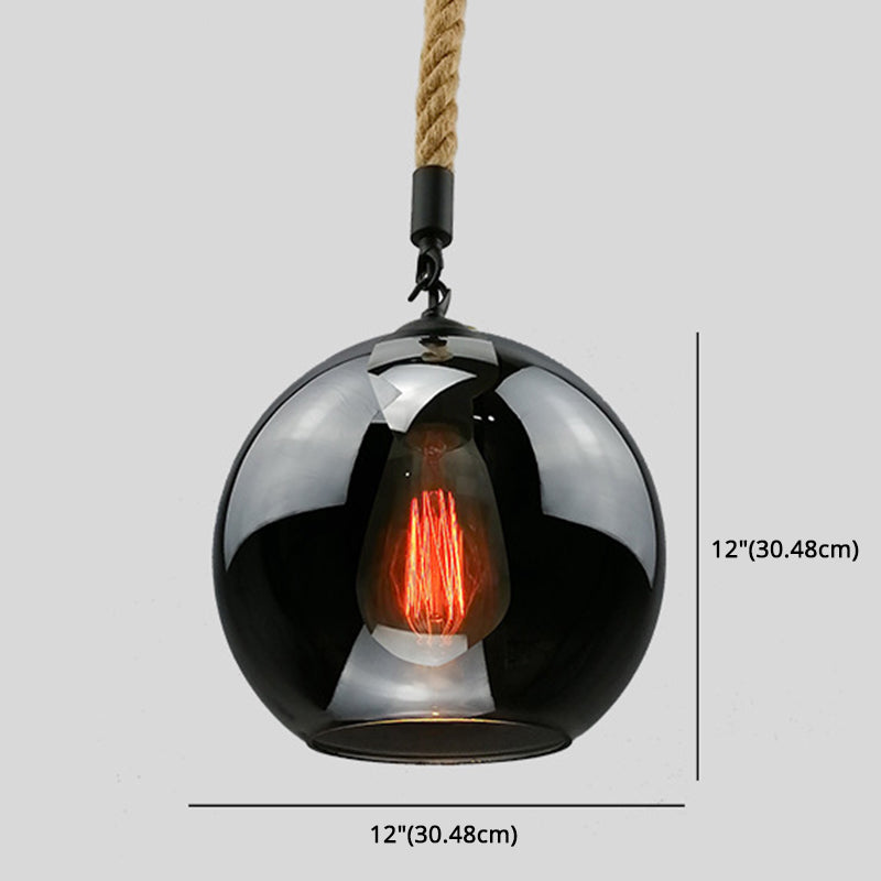 Rustic Globe Glass Shade Hanging Light Vintage Industrial Hemp Rope Pendant Light for Foyer Kitchen Restaurant Clearhalo 'Ceiling Lights' 'Pendant Lights' 'Pendants' Lighting' options 2612191