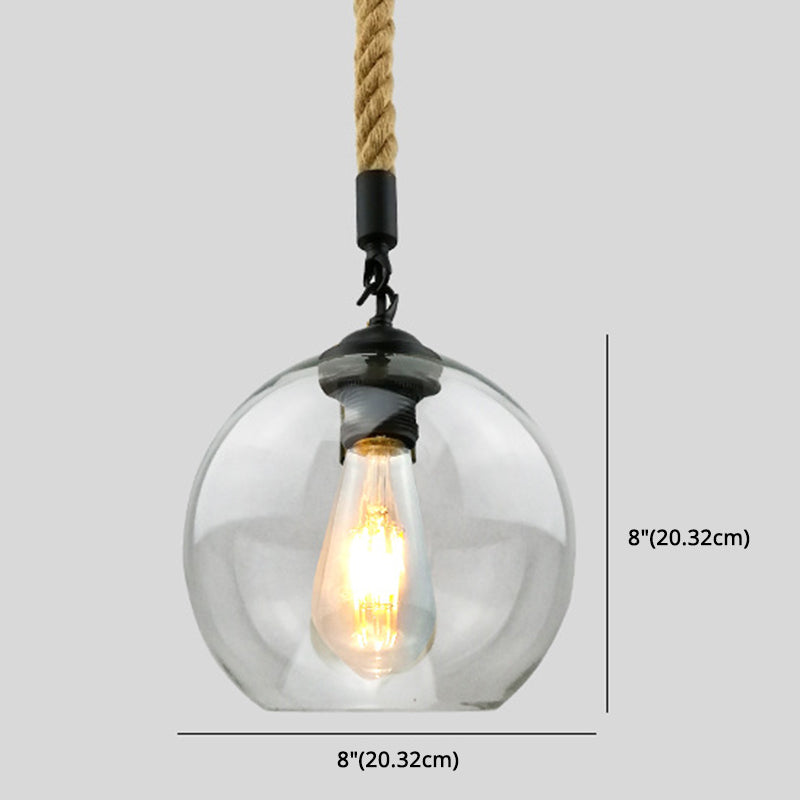 Rustic Globe Glass Shade Hanging Light Vintage Industrial Hemp Rope Pendant Light for Foyer Kitchen Restaurant Clearhalo 'Ceiling Lights' 'Pendant Lights' 'Pendants' Lighting' options 2612192