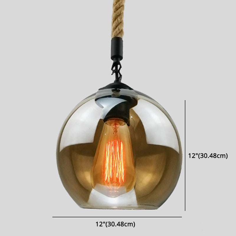 Rustic Globe Glass Shade Hanging Light Vintage Industrial Hemp Rope Pendant Light for Foyer Kitchen Restaurant Clearhalo 'Ceiling Lights' 'Pendant Lights' 'Pendants' Lighting' options 2612194