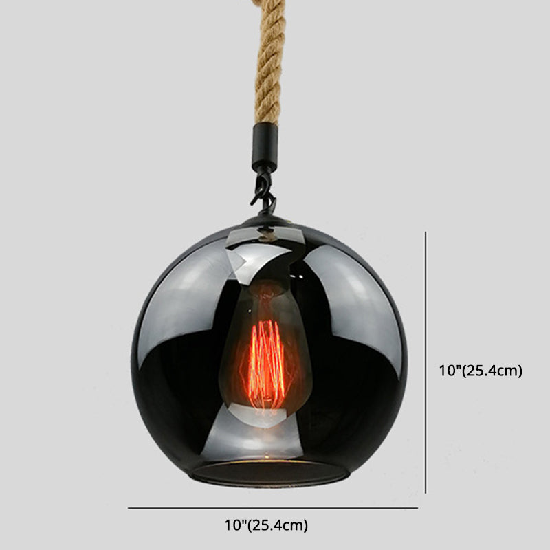 Rustic Globe Glass Shade Hanging Light Vintage Industrial Hemp Rope Pendant Light for Foyer Kitchen Restaurant Clearhalo 'Ceiling Lights' 'Pendant Lights' 'Pendants' Lighting' options 2612195