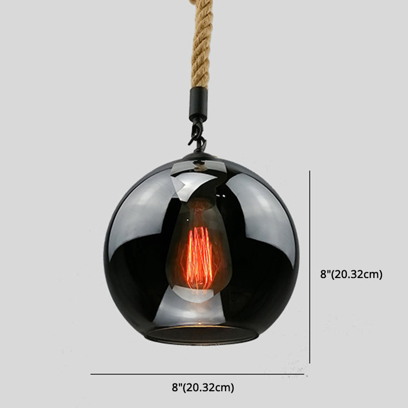 Rustic Globe Glass Shade Hanging Light Vintage Industrial Hemp Rope Pendant Light for Foyer Kitchen Restaurant Clearhalo 'Ceiling Lights' 'Pendant Lights' 'Pendants' Lighting' options 2612196