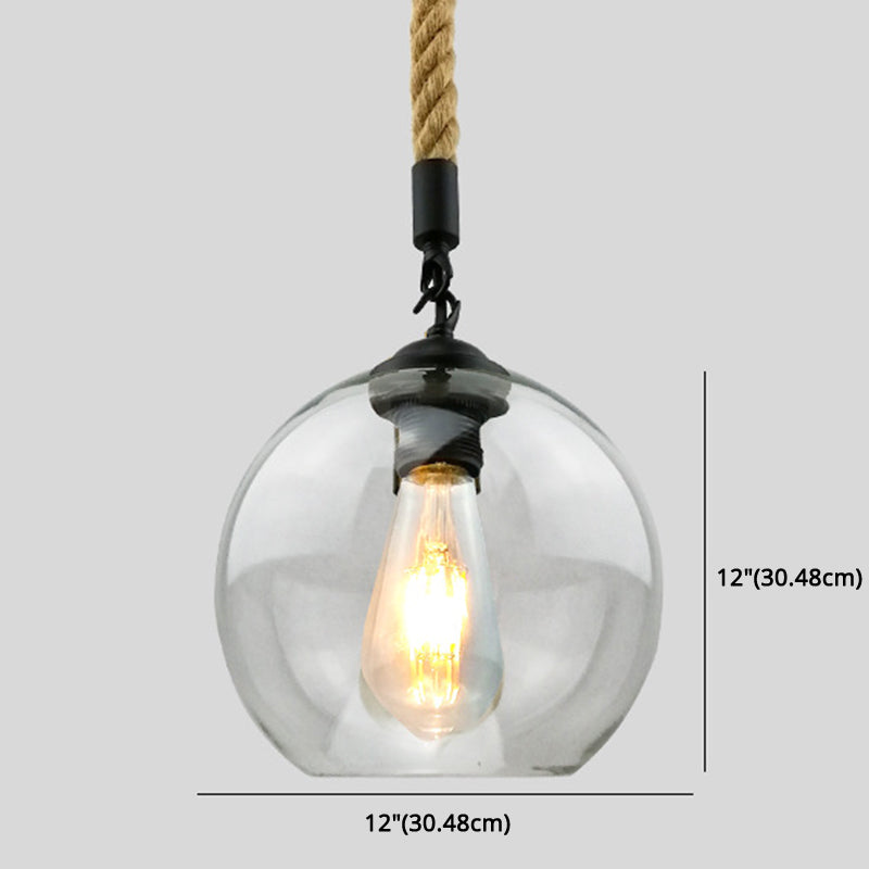 Rustic Globe Glass Shade Hanging Light Vintage Industrial Hemp Rope Pendant Light for Foyer Kitchen Restaurant Clearhalo 'Ceiling Lights' 'Pendant Lights' 'Pendants' Lighting' options 2612197