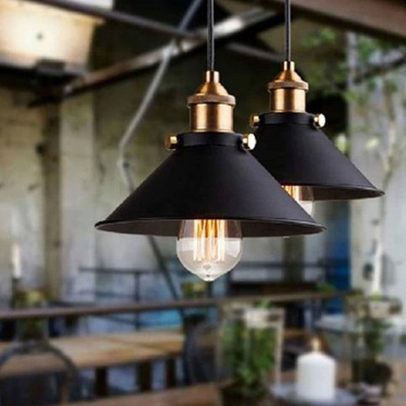 Industrial Wrought Iron Hanging Light Conical Metal Shade Single Bulb Pendant in Black for Barn Farmhouse Porch Clearhalo 'Ceiling Lights' 'Pendant Lights' 'Pendants' Lighting' 2612246