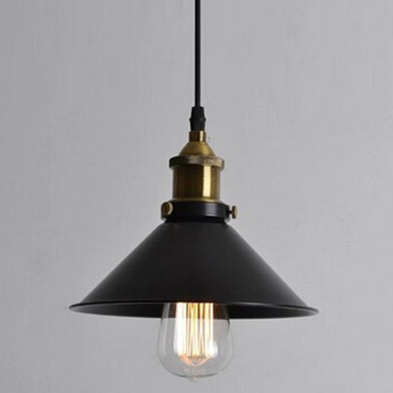 Industrial Wrought Iron Hanging Light Conical Metal Shade Single Bulb Pendant in Black for Barn Farmhouse Porch Clearhalo 'Ceiling Lights' 'Pendant Lights' 'Pendants' Lighting' 2612247