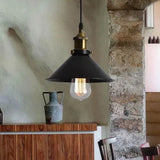 Industrial Wrought Iron Hanging Light Conical Metal Shade Single Bulb Pendant in Black for Barn Farmhouse Porch Clearhalo 'Ceiling Lights' 'Pendant Lights' 'Pendants' Lighting' 2612248