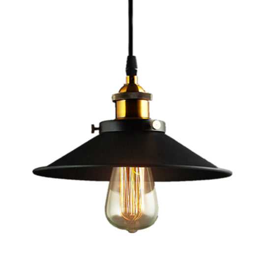 Industrial Wrought Iron Hanging Light Conical Metal Shade Single Bulb Pendant in Black for Barn Farmhouse Porch Black Clearhalo 'Ceiling Lights' 'Pendant Lights' 'Pendants' Lighting' 2612250