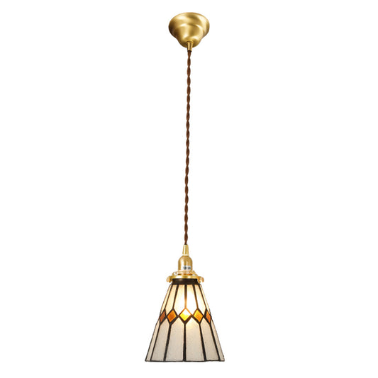 Stained Glass Shade Tiffany Hanging Light Brass Bedroom Mini Pendant Lamp with 63" Hanging Wire Yellow Clearhalo 'Ceiling Lights' 'Pendant Lights' 'Pendants' Lighting' 2612253