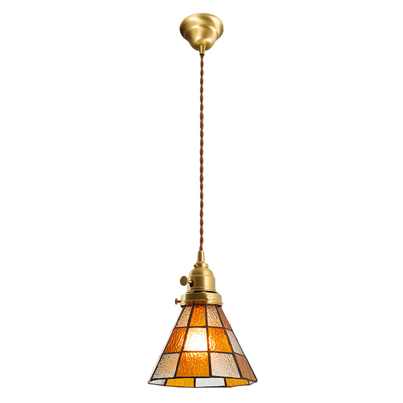 Stained Glass Shade Tiffany Hanging Light Brass Bedroom Mini Pendant Lamp with 63" Hanging Wire Orange Clearhalo 'Ceiling Lights' 'Pendant Lights' 'Pendants' Lighting' 2612255